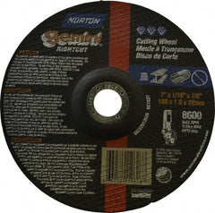 Norton - 7" Wheel Diam, 1/16" Wheel Thickness, 7/8" Arbor Hole, Type 27 Depressed Center Wheel - Aluminum Oxide, 8,600 Max RPM, Compatible with Angle Grinder - Exact Tooling