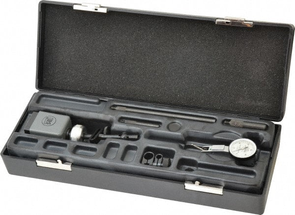 TESA Brown & Sharpe - 0.0005" Graduation, 0.03" Max Meas, 0-15-0 Dial Reading, Dial Indicator & Base Kit - 1-1/4" Base Length x 1-1/4" Base Width x 1-3/4" Base Height, 1" Dial Diam - Exact Tooling