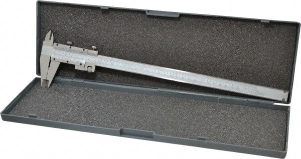 Value Collection - 0 to 12" Stainless Steel Vernier Caliper - 0.02mm Graduation, 3-15/16" Jaw Depth, 0.0016" Accuracy, Includes Depth, Inside Diameter, Outside Diameter, Step - Exact Tooling