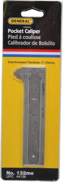 General - 0 to 3" Stainless Steel Vernier Caliper - 1/32" Graduation, 1/2" Jaw Depth, 0.03mm Accuracy - Exact Tooling