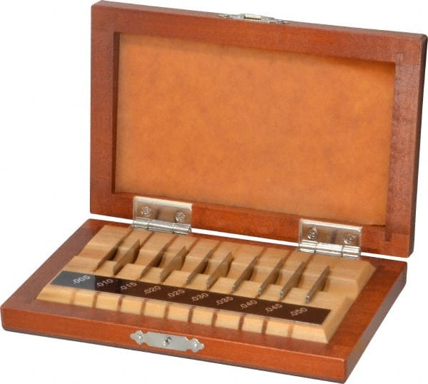 Mitutoyo - 10 Piece, 0.005 to 0.05", Grade 0, Steel Gage Block Set - Rectangular, 6µ Tolerance - Exact Tooling