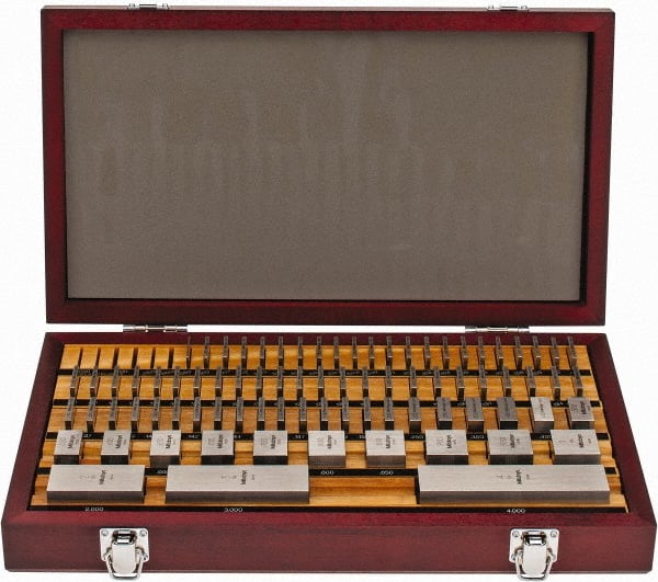 Mitutoyo - 81 Piece, 0.05 to 4", Grade 0, Steel Gage Block Set - Square, 10µ (3"), 12µ (4"), 5µ (0.05-0.4"), 6µ (0.45-1"), 8µ (2") Tolerance - Exact Tooling