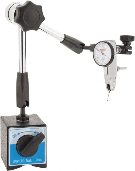 SPI - 0.0005" Graduation, 0.03" Max Meas, 0-15-0 Dial Reading, Indicator & Base Kit - 0.0005 Inch Graduation, Includes Dial Test Indicator Set, Magnetic Base - Exact Tooling