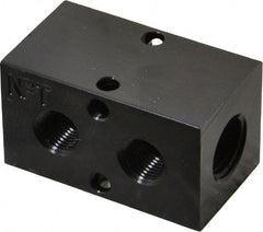 Made in USA - 1/4" Inlet, 1/8" Outlet Manifold - 1-3/4" Long x 1" Wide x 1" High, 0.17" Mount Hole, 2 Inlet Ports, 2 Outlet Ports - Exact Tooling