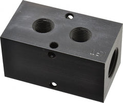 Made in USA - 1/2" Inlet, 1/4" Outlet Manifold - 2-3/4" Long x 1-1/2" Wide x 1-1/2" High, 0.2" Mount Hole, 2 Inlet Ports, 2 Outlet Ports - Exact Tooling