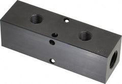 Made in USA - 1/4" Inlet, 1/8" Outlet Manifold - 3-1/4" Long x 1" Wide x 1" High, 0.17" Mount Hole, 2 Inlet Ports, 2 Outlet Ports - Exact Tooling
