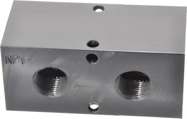 Made in USA - 1/2" Inlet, 3/8" Outlet Manifold - 3-1/4" Long x 1-1/2" Wide x 1-1/2" High, 0.2" Mount Hole, 2 Inlet Ports, 2 Outlet Ports - Exact Tooling