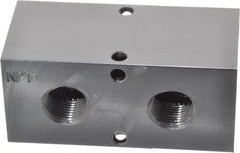 Made in USA - 1/2" Inlet, 3/8" Outlet Manifold - 3-1/4" Long x 1-1/2" Wide x 1-1/2" High, 0.2" Mount Hole, 2 Inlet Ports, 2 Outlet Ports - Exact Tooling