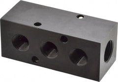 Made in USA - 3/8" Inlet, 1/4" Outlet Manifold - 3-1/4" Long x 1-1/4" Wide x 1-1/4" High, 0.2" Mount Hole, 2 Inlet Ports, 3 Outlet Ports - Exact Tooling