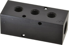 Made in USA - 1/2" Inlet, 1/4" Outlet Manifold - 3-3/4" Long x 1-1/2" Wide x 1-1/2" High, 0.2" Mount Hole, 2 Inlet Ports, 3 Outlet Ports - Exact Tooling