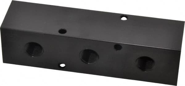 Made in USA - 3/8" Inlet, 1/4" Outlet Manifold - 4-3/4" Long x 1-1/4" Wide x 1-1/4" High, 0.2" Mount Hole, 2 Inlet Ports, 3 Outlet Ports - Exact Tooling