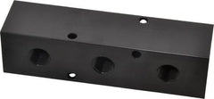 Made in USA - 3/8" Inlet, 1/4" Outlet Manifold - 4-3/4" Long x 1-1/4" Wide x 1-1/4" High, 0.2" Mount Hole, 2 Inlet Ports, 3 Outlet Ports - Exact Tooling