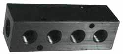 Made in USA - 1/2" Inlet, 1/4" Outlet Manifold - 9-3/4" Long x 1-1/2" Wide x 1-1/2" High, 0.2" Mount Hole, 2 Inlet Ports, 9 Outlet Ports - Exact Tooling