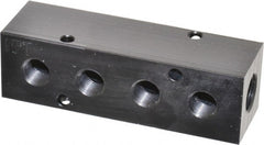 Made in USA - 1/4" Inlet, 1/8" Outlet Manifold - 3-1/4" Long x 1" Wide x 1" High, 0.17" Mount Hole, 2 Inlet Ports, 4 Outlet Ports - Exact Tooling