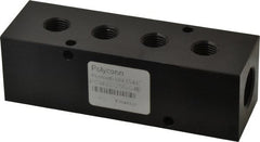 Made in USA - 1/2" Inlet, 1/4" Outlet Manifold - 4-3/4" Long x 1-1/2" Wide x 1-1/2" High, 0.2" Mount Hole, 2 Inlet Ports, 4 Outlet Ports - Exact Tooling