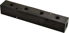 Made in USA - 1/4" Inlet, 1/8" Outlet Manifold - 6-1/4" Long x 1" Wide x 1" High, 0.17" Mount Hole, 2 Inlet Ports, 4 Outlet Ports - Exact Tooling