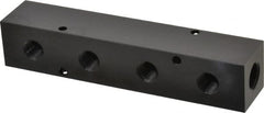 Made in USA - 3/8" Inlet, 1/4" Outlet Manifold - 6-1/4" Long x 1-1/4" Wide x 1-1/4" High, 0.2" Mount Hole, 2 Inlet Ports, 4 Outlet Ports - Exact Tooling