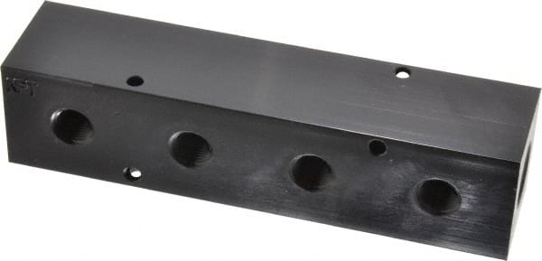 Made in USA - 1/2" Inlet, 1/4" Outlet Manifold - 6-1/4" Long x 1-1/2" Wide x 1-1/2" High, 0.2" Mount Hole, 2 Inlet Ports, 4 Outlet Ports - Exact Tooling