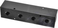 Made in USA - 1/2" Inlet, 1/4" Outlet Manifold - 6-1/4" Long x 1-1/2" Wide x 1-1/2" High, 0.2" Mount Hole, 2 Inlet Ports, 4 Outlet Ports - Exact Tooling