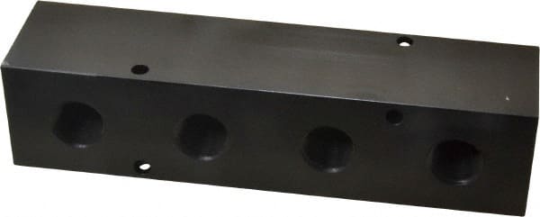 Made in USA - 1/2" Inlet, 3/8" Outlet Manifold - 6-1/4" Long x 1-1/2" Wide x 1-1/2" High, 0.2" Mount Hole, 2 Inlet Ports, 4 Outlet Ports - Exact Tooling