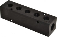 Made in USA - 3/8" Inlet, 1/4" Outlet Manifold - 5" Long x 1-1/4" Wide x 1-1/4" High, 0.2" Mount Hole, 2 Inlet Ports, 5 Outlet Ports - Exact Tooling