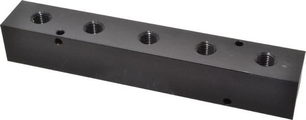 Made in USA - 3/8" Inlet, 1/4" Outlet Manifold - 7-3/4" Long x 1-1/4" Wide x 1-1/4" High, 0.2" Mount Hole, 2 Inlet Ports, 5 Outlet Ports - Exact Tooling