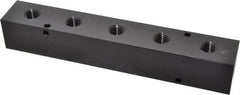 Made in USA - 3/8" Inlet, 1/4" Outlet Manifold - 7-3/4" Long x 1-1/4" Wide x 1-1/4" High, 0.2" Mount Hole, 2 Inlet Ports, 5 Outlet Ports - Exact Tooling