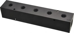 Made in USA - 1/2" Inlet, 1/4" Outlet Manifold - 7-3/4" Long x 1-1/2" Wide x 1-1/2" High, 0.2" Mount Hole, 2 Inlet Ports, 5 Outlet Ports - Exact Tooling