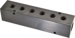 Made in USA - 1/2" Inlet, 1/4" Outlet Manifold - 6-3/4" Long x 1-1/2" Wide x 1-1/2" High, 0.2" Mount Hole, 2 Inlet Ports, 6 Outlet Ports - Exact Tooling