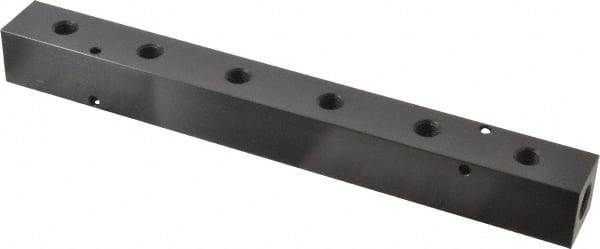 Made in USA - 1/4" Inlet, 1/8" Outlet Manifold - 9-1/4" Long x 1" Wide x 1" High, 0.17" Mount Hole, 2 Inlet Ports, 6 Outlet Ports - Exact Tooling