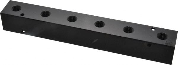 Made in USA - 3/8" Inlet, 1/4" Outlet Manifold - 9-1/4" Long x 1-1/4" Wide x 1-1/4" High, 0.2" Mount Hole, 2 Inlet Ports, 6 Outlet Ports - Exact Tooling