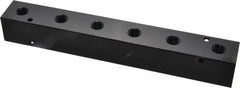Made in USA - 3/8" Inlet, 1/4" Outlet Manifold - 9-1/4" Long x 1-1/4" Wide x 1-1/4" High, 0.2" Mount Hole, 2 Inlet Ports, 6 Outlet Ports - Exact Tooling
