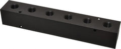 Made in USA - 1/2" Inlet, 3/8" Outlet Manifold - 9-1/4" Long x 1-1/2" Wide x 1-1/2" High, 0.2" Mount Hole, 2 Inlet Ports, 6 Outlet Ports - Exact Tooling