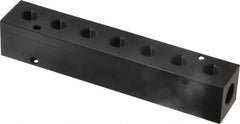 Made in USA - 1/4" Inlet, 1/8" Outlet Manifold - 5-1/2" Long x 1" Wide x 1" High, 0.17" Mount Hole, 2 Inlet Ports, 7 Outlet Ports - Exact Tooling