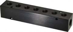 Made in USA - 3/8" Inlet, 1/4" Outlet Manifold - 6-3/4" Long x 1-1/4" Wide x 1-1/4" High, 0.2" Mount Hole, 2 Inlet Ports, 7 Outlet Ports - Exact Tooling