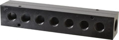 Made in USA - 1/2" Inlet, 3/8" Outlet Manifold - 7-3/4" Long x 1-1/2" Wide x 1-1/2" High, 0.2" Mount Hole, 2 Inlet Ports, 7 Outlet Ports - Exact Tooling
