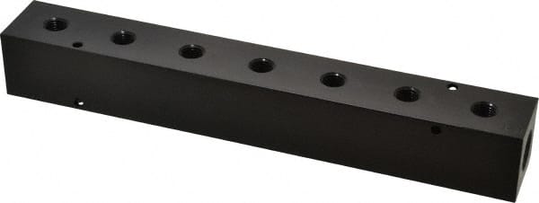 Made in USA - 1/2" Inlet, 1/4" Outlet Manifold - 10-3/4" Long x 1-1/2" Wide x 1-1/2" High, 0.2" Mount Hole, 2 Inlet Ports, 7 Outlet Ports - Exact Tooling
