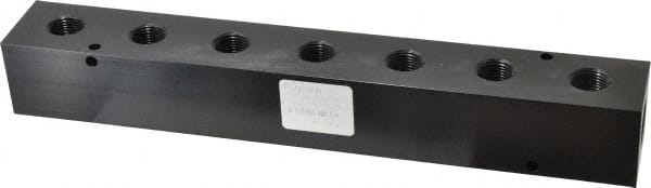 Made in USA - 1/2" Inlet, 3/8" Outlet Manifold - 10-3/4" Long x 1-1/2" Wide x 1-1/2" High, 0.2" Mount Hole, 2 Inlet Ports, 7 Outlet Ports - Exact Tooling