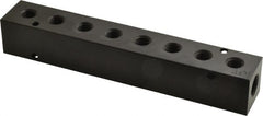 Made in USA - 1/4" Inlet, 1/8" Outlet Manifold - 6-1/4" Long x 1" Wide x 1" High, 0.17" Mount Hole, 2 Inlet Ports, 8 Outlet Ports - Exact Tooling