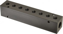 Made in USA - 3/8" Inlet, 1/8" Outlet Manifold - 7.62" Long x 1-1/4" Wide x 1-1/4" High, 0.2" Mount Hole, 2 Inlet Ports, 8 Outlet Ports - Exact Tooling