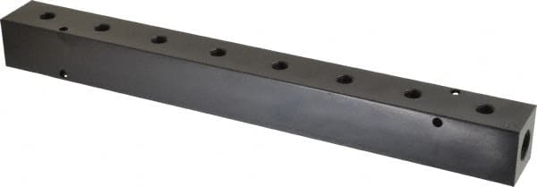 Made in USA - 3/8" Inlet, 1/8" Outlet Manifold - 12-1/4" Long x 1-1/4" Wide x 1-1/4" High, 0.2" Mount Hole, 2 Inlet Ports, 8 Outlet Ports - Exact Tooling