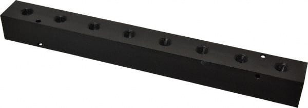 Made in USA - 3/8" Inlet, 1/4" Outlet Manifold - 12-1/4" Long x 1-1/4" Wide x 1-1/4" High, 0.2" Mount Hole, 2 Inlet Ports, 8 Outlet Ports - Exact Tooling