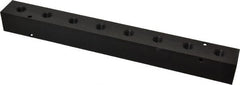 Made in USA - 3/8" Inlet, 1/4" Outlet Manifold - 12-1/4" Long x 1-1/4" Wide x 1-1/4" High, 0.2" Mount Hole, 2 Inlet Ports, 8 Outlet Ports - Exact Tooling