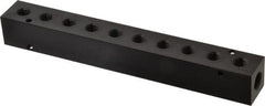 Made in USA - 1/4" Inlet, 1/8" Outlet Manifold - 7-3/4" Long x 1" Wide x 1" High, 0.17" Mount Hole, 2 Inlet Ports, 10 Outlet Ports - Exact Tooling
