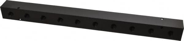 Made in USA - 3/8" Inlet, 1/4" Outlet Manifold - 15-1/4" Long x 1-1/4" Wide x 1-1/4" High, 0.2" Mount Hole, 2 Inlet Ports, 10 Outlet Ports - Exact Tooling
