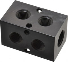 Made in USA - 3/8" Inlet, 1/4" Outlet Manifold - 2.37" Long x 1-1/4" Wide x 1-1/4" High, 0.2" Mount Hole, 2 Inlet Ports, 2 Outlet Ports - Exact Tooling