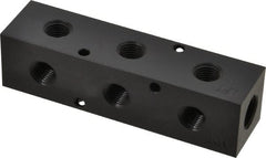 Made in USA - 3/8" Inlet, 1/4" Outlet Manifold - 4-3/4" Long x 1-1/4" Wide x 1-1/4" High, 0.2" Mount Hole, 2 Inlet Ports, 3 Outlet Ports - Exact Tooling