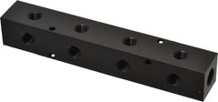 Made in USA - 1/4" Inlet, 1/8" Outlet Manifold - 6-1/4" Long x 1" Wide x 1" High, 0.17" Mount Hole, 2 Inlet Ports, 4 Outlet Ports - Exact Tooling