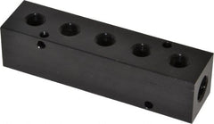 Made in USA - 1/4" Inlet, 1/8" Outlet Manifold - 4" Long x 1" Wide x 1" High, 0.17" Mount Hole, 2 Inlet Ports, 5 Outlet Ports - Exact Tooling