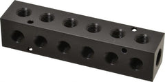 Made in USA - 3/8" Inlet, 1/4" Outlet Manifold - 5.88" Long x 1-1/4" Wide x 1-1/4" High, 0.2" Mount Hole, 2 Inlet Ports, 6 Outlet Ports - Exact Tooling